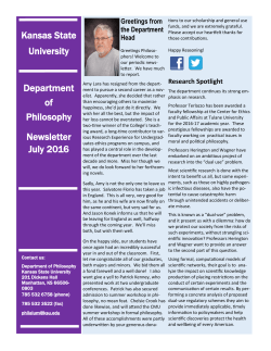 Kansas State University Department of Philosophy Newsletter July
