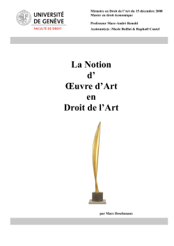 La Notion d` &OElig;uvre d`Art en Droit de l`Art