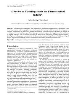 A Review on Centrifugation in the Pharmaceutical Industry