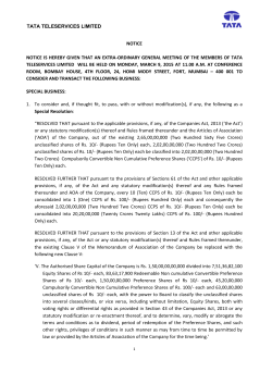 TATA TELESERVICES LIMITED NOTICE NOTICE IS HEREBY