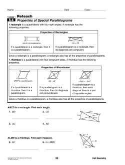 6-4 Reteach Properties of Special Parallelograms