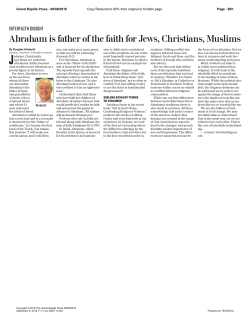 Abraham is father of the faith for Jews, Christians, Muslims