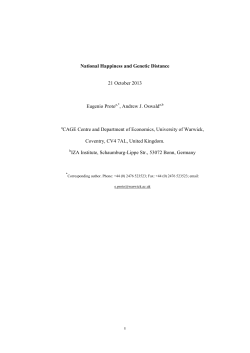 National Happiness and Genetic Distance 21 October 2013 Eugenio