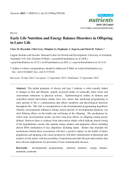 Early Life Nutrition and Energy Balance Disorders in Offspring in