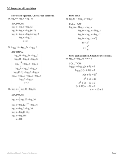Solve each equation. Check your solutions. 36. log 6 + log x = log 12