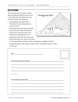 Write a postcard to a friend or relative about the pharaoh Khufu