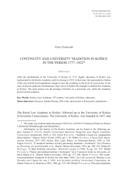 continuity and university tradition in ko&scaron;ice in the period 1777&ndash;1922