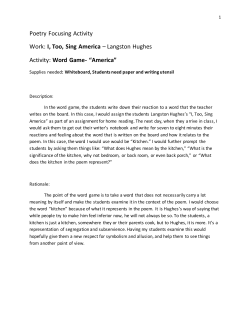 Poetry Focusing Activity Work: I, Too, Sing America – Langston