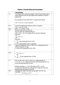 Chapter 7-Growth Rates and Percentages Percentages 7.1 The
