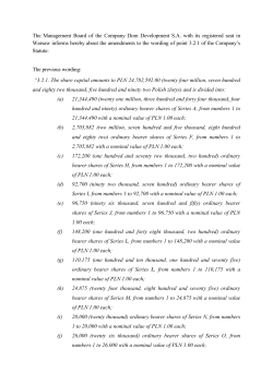 Amendments to the Statute of Dom Development S.A.