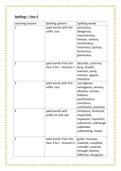 Spellings &ndash; Year 4 Learning session Spelling pattern Spelling words
