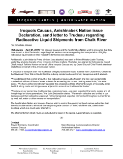 Iroquois Caucus/Anishinabek Joint Release