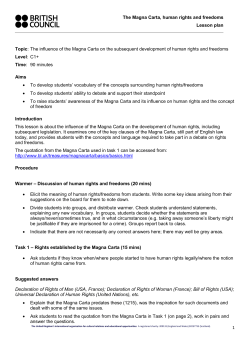 The Magna Carta, human rights and freedoms Lesson plan 1 Topic