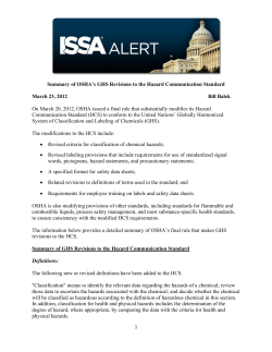 Summary of OSHA`s GHS Revisions to the Hazard