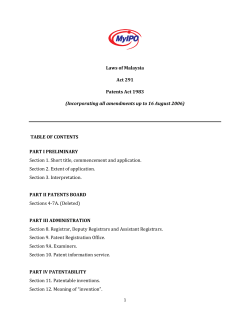 Laws of Malaysia Act 291 Patents Act 1983 (Incorporating all