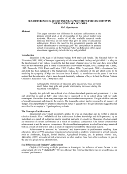 SEX DIFFERENCE IN ACHIEVEMENT: IMPLICATIONS FOR SEX EQUITY IN