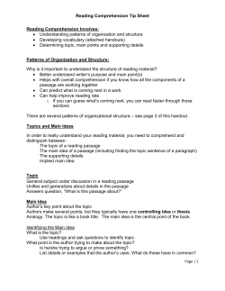 Reading Comprehension Tip Sheet Reading Comprehension