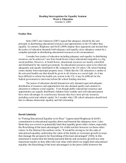 Reading Interrogations for Equality Seminar Week 6. Education