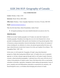 GGR 246 H1F: Geography of Canada