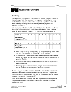 Quadratic Functions - East Valley High School