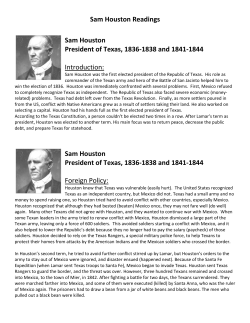 Sam Houston Readings Sam Houston President of Texas, 1836
