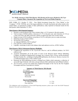 1 New Media Announces Solid Third Quarter 2016 Results and