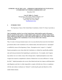 SUPREME LAW OF THE LAND &ndash; A PRIMER ON PREEMPTION OF