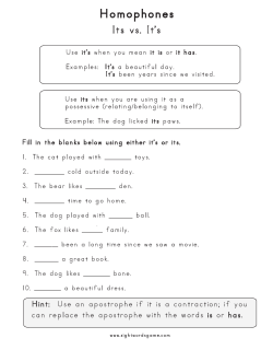 Its vs It Homophone Worksheet