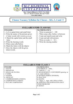 SYLLABUS FOR CLASS KG SYLLABUS FOR CLASS 3 Chance