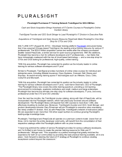 ! ! ! Pluralsight!Purchases!IT!Training!Network!TrainSignal!for!$23.6