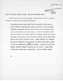 Cable from the War Refugee Board to American Embrassy