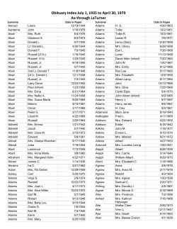 Obituary Index July 1, 1935 to April 30, 1979 Aa through LaTurner