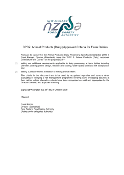 Animal Products (Dairy) Approved Criteria for Farm Dairies