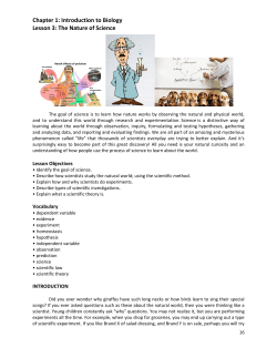 Chapter 1: Introduction to Biology Lesson 3: The Nature of Science