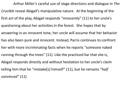 Arthur Miller`s careful use of stage directions and dialogue in The