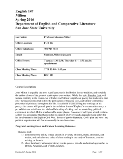 English 147 Milton Spring 2016 Department of English and