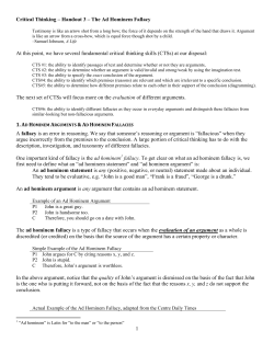 Critical Thinking &ndash; Handout 3 &ndash; The Ad Hominem