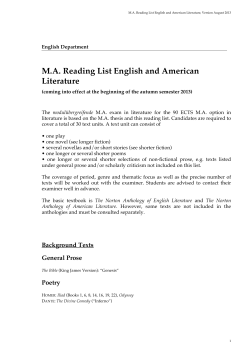 Master 90 ECTS Major Final Exam Reading List