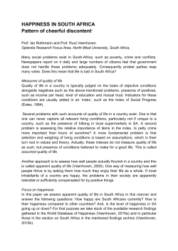 HAPPINESS IN SOUTH AFRICA Pattern of