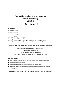 Key skills application of number Adult numeracy Level 2 Test Paper L