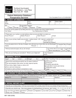 TITLE Patient Admission Database / Preoperative