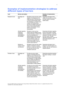 Examples of implementation strategies to address different types of
