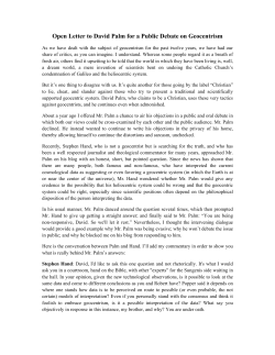 Open Letter to David Palm for a Public Debate on Geocentrism