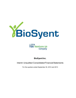 BioSyent Inc. Interim Unaudited Consolidated Financial Statements