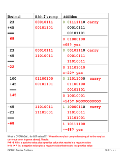 Decimal 8-bit 2`s comp Addition 23 +45 === 68 00010111 00101101