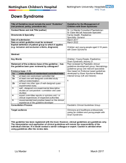 Guidelines for the management of children with Down`s syndrome in