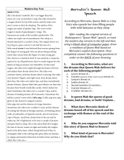 Mercutio`s Queen Mab Speech - Ms. Lawson`s English Class