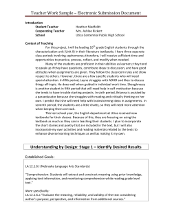 TEACHER WORK SAMPLE – Characterization Unit