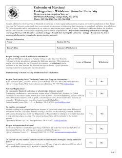 University of Maryland Undergraduate Withdrawal from the University