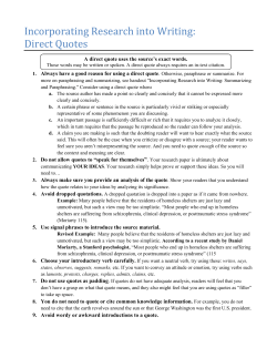 Incorporating Research into Writing: Direct Quotes